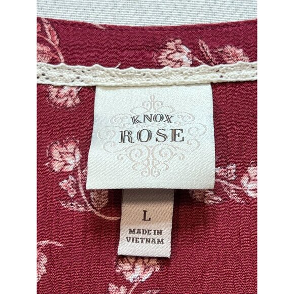 Knox Rose Womens Peasant Boho Tiered Dress Size L Burgundy Red Floral - Picture 3 of 11